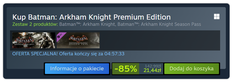 CTA i informacja o ograniczeniu czasowym oferty w sklepie Steam