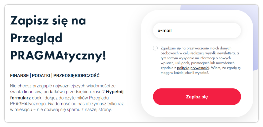 CTA na formularzu z zapisem na newsletter