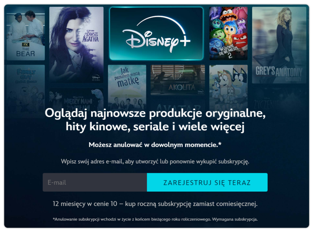 CTA przy rejestracji do platformy Disney+