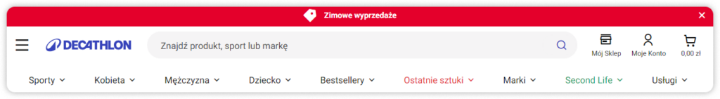 search engine and navigation in the decathlon.pl online store