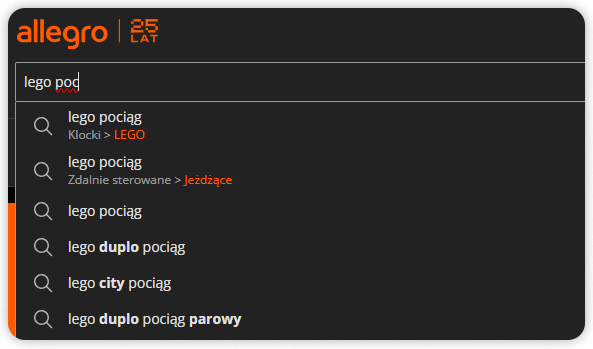 search prompts in the search engine on the allegro.pl platform are nice example of a great user experience